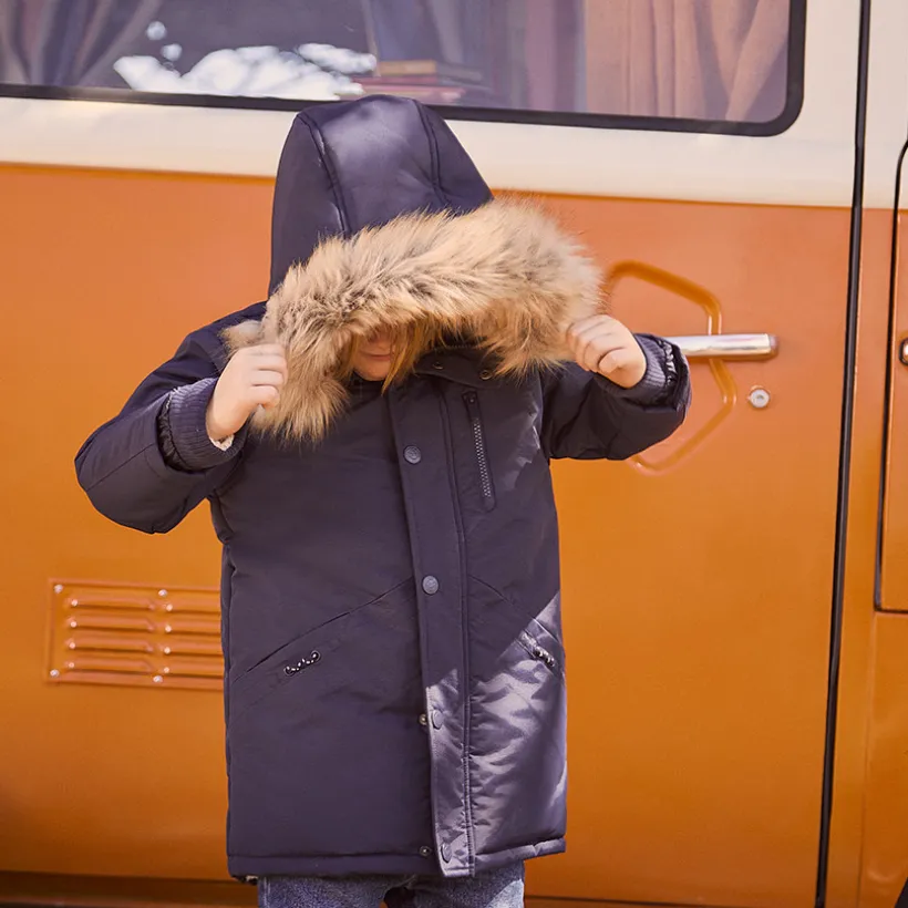 Parka à capuche avec fausse fourrure amovible pour garçon