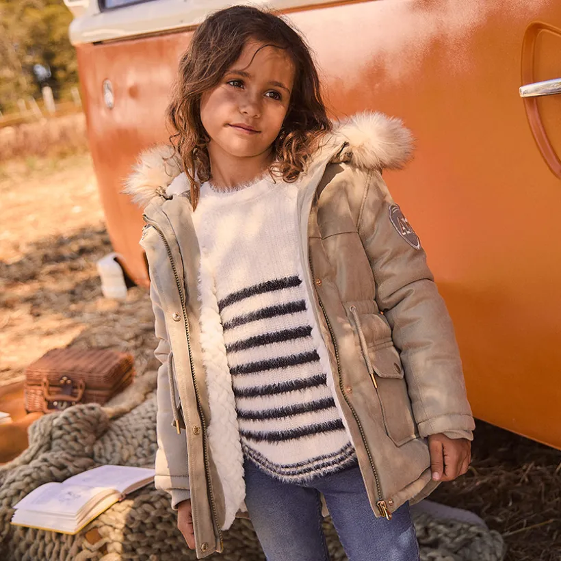 Parka déperlante à capuche effet fourrure pour fille