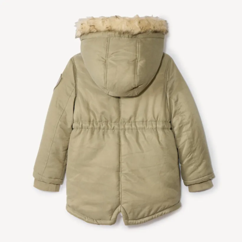 Parka déperlante à capuche effet fourrure pour fille