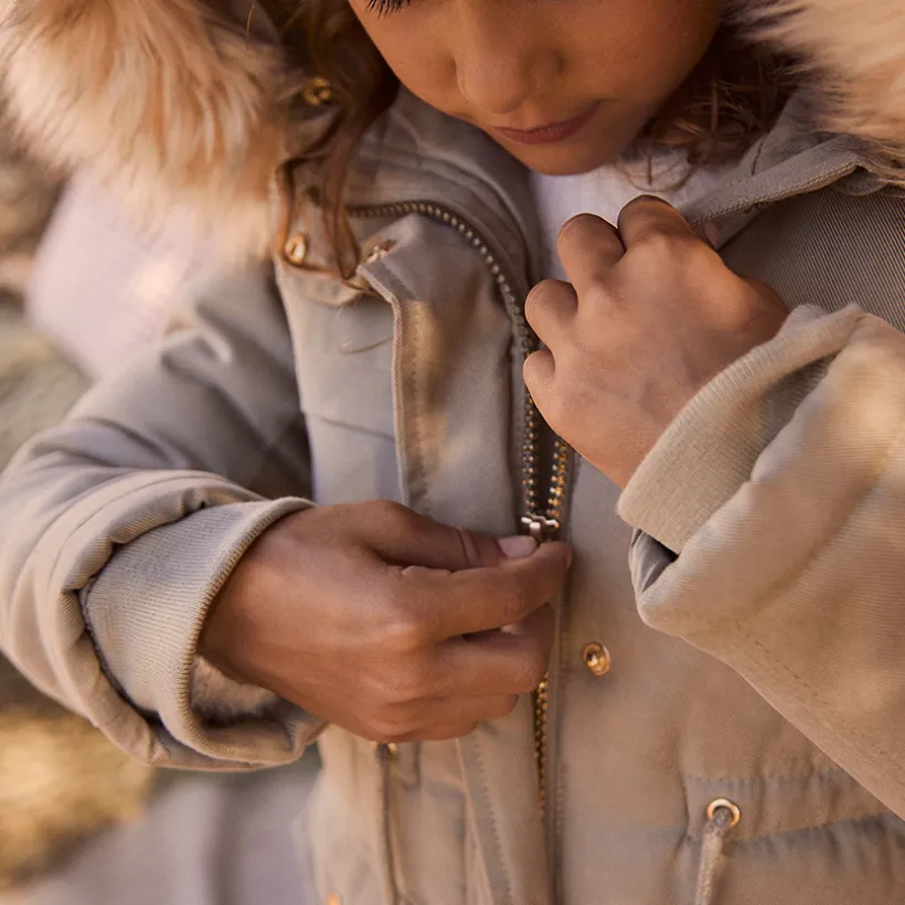 Parka déperlante à capuche effet fourrure pour fille