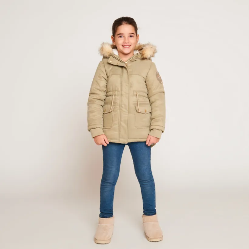 Parka déperlante à capuche effet fourrure pour fille
