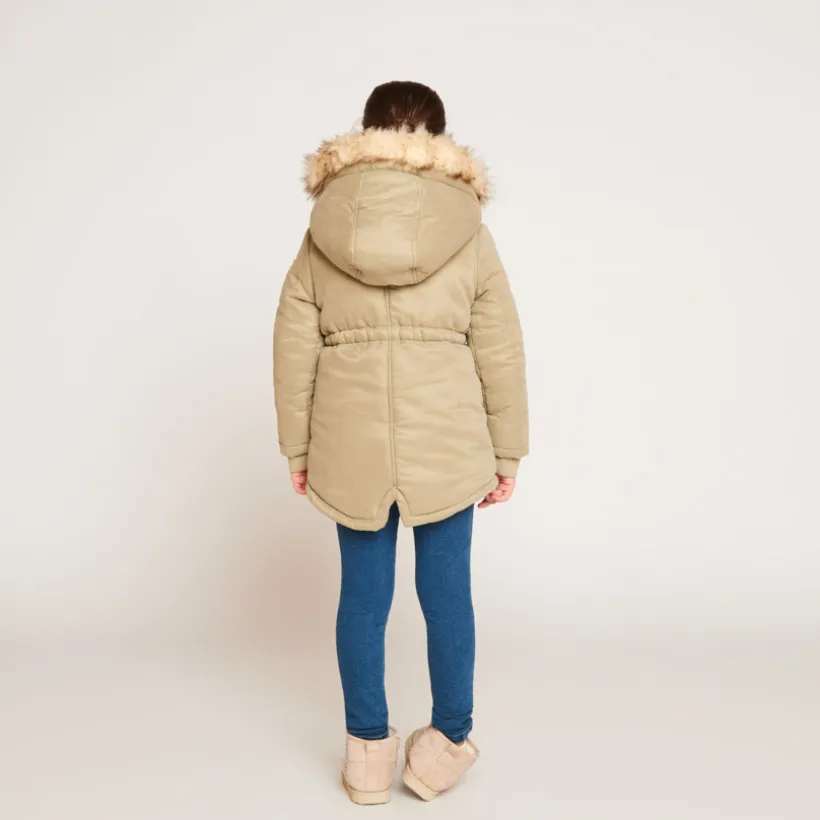 Parka déperlante à capuche effet fourrure pour fille