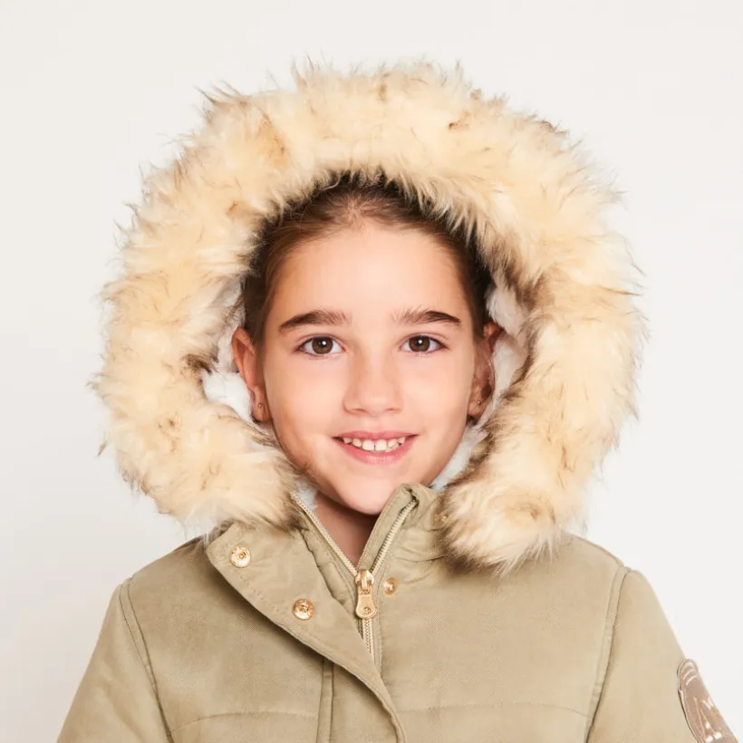 Parka déperlante à capuche effet fourrure pour fille