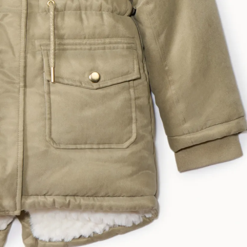 Parka déperlante à capuche effet fourrure pour fille