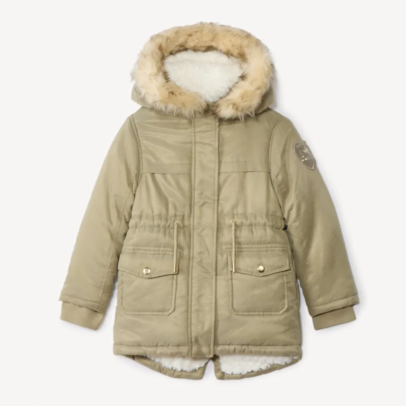 Parka déperlante à capuche effet fourrure pour fille