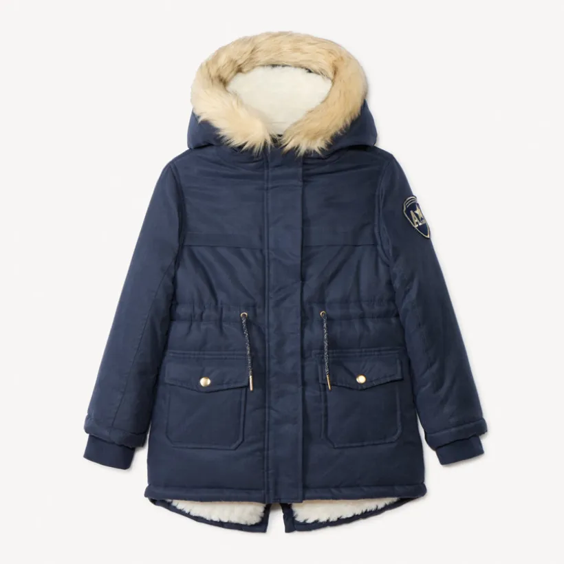 Parka déperlante à capuche effet fourrure pour fille