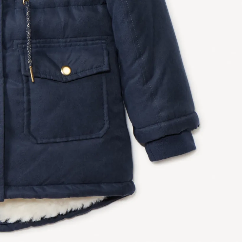 Parka déperlante à capuche effet fourrure pour fille