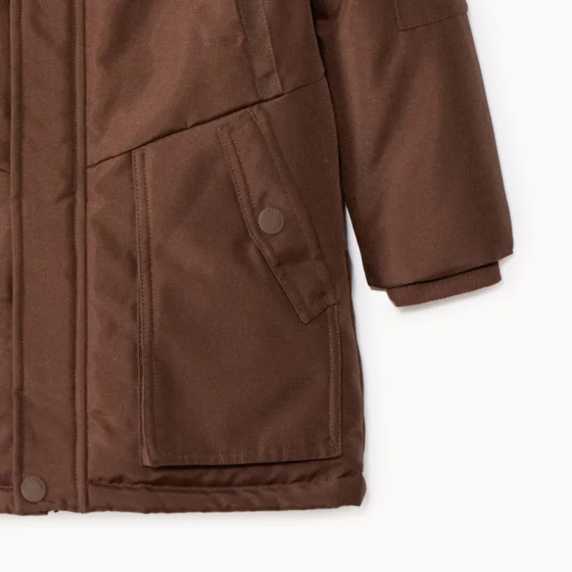 Parka uni en toile avec capuche effet fourrure pour garçon