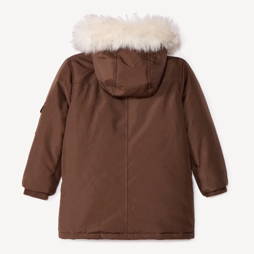 Parka uni en toile avec capuche effet fourrure pour garçon