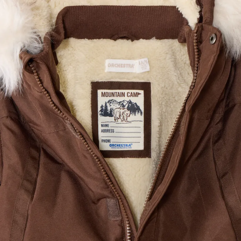 Parka uni en toile avec capuche effet fourrure pour garçon