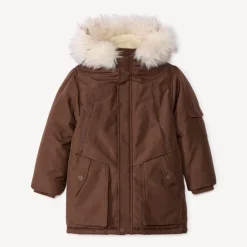 Parka uni en toile avec capuche effet fourrure pour garçon