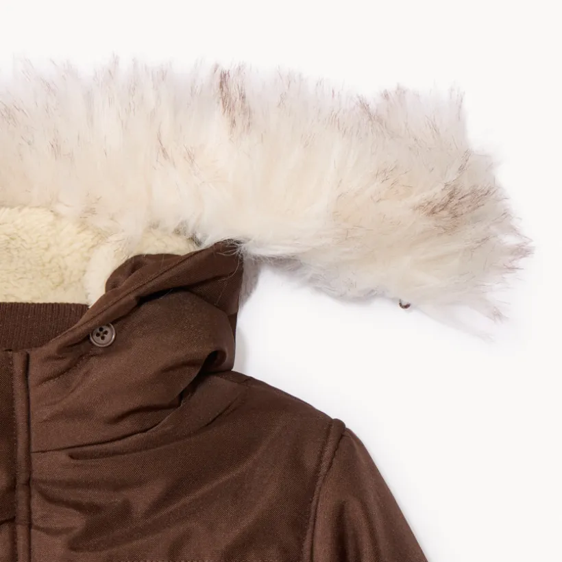 Parka uni en toile avec capuche effet fourrure pour garçon