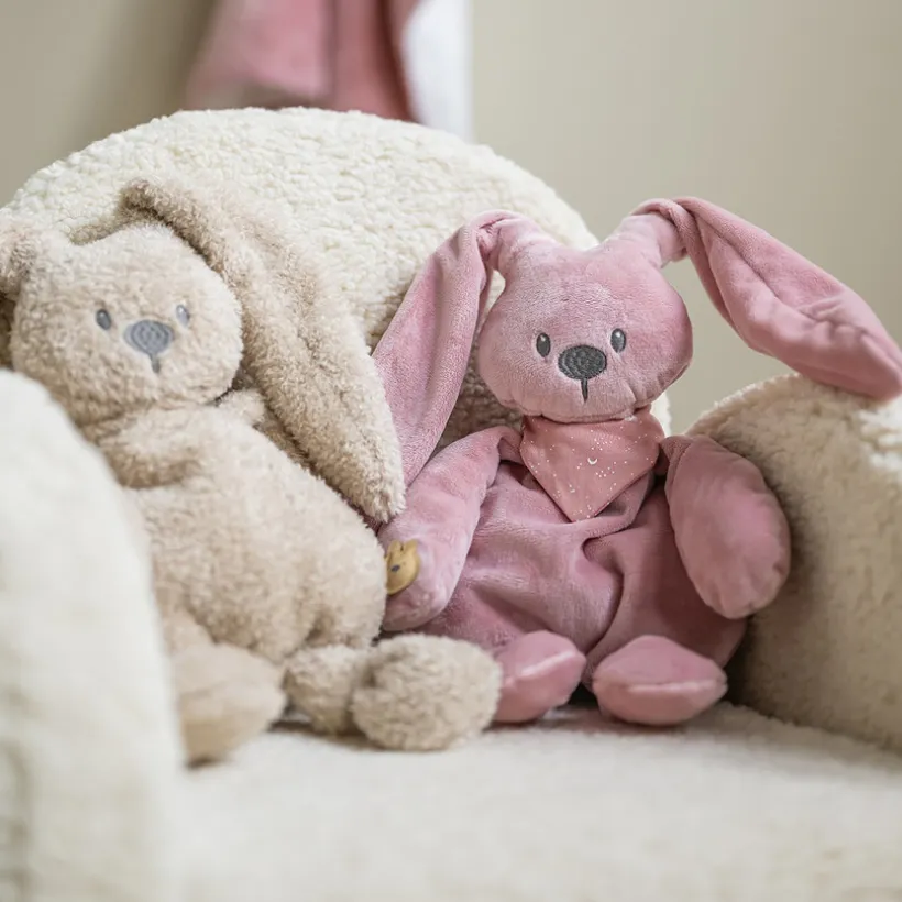 Peluche - Lapin avec foulard phosphorescent - Vieux rose - 30 cm