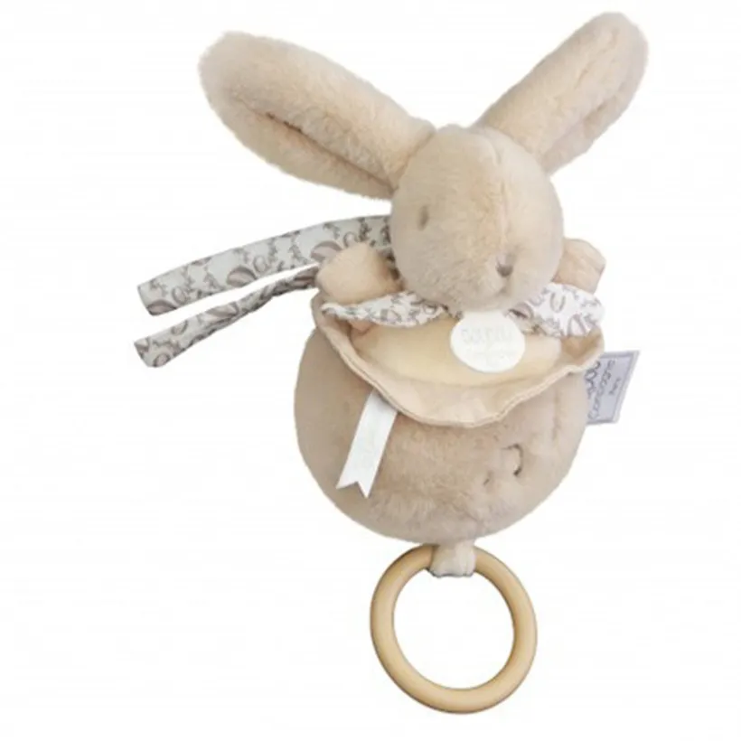Peluche lapin doudou boîte à musique beige