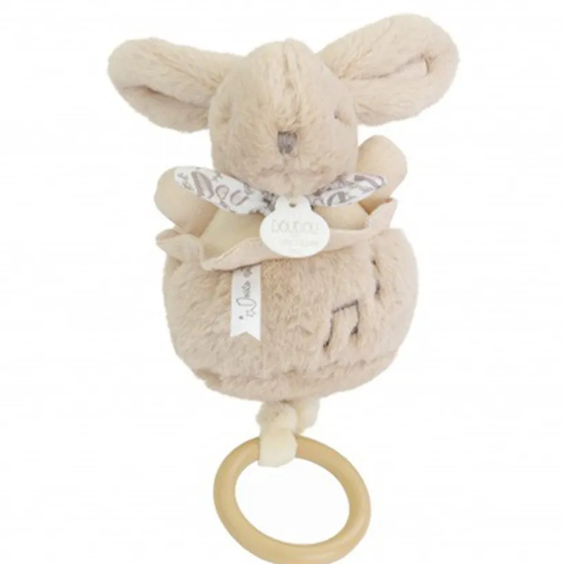 Peluche lapin doudou boîte à musique beige