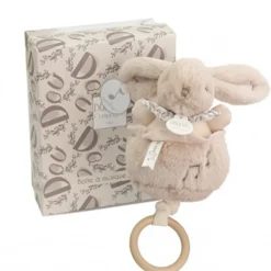 Peluche lapin doudou boîte à musique beige