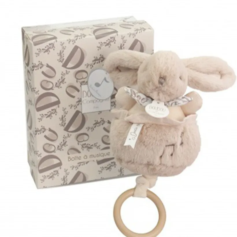 Peluche lapin doudou boîte à musique beige