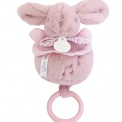 Peluche lapin doudou boîte à musique rose
