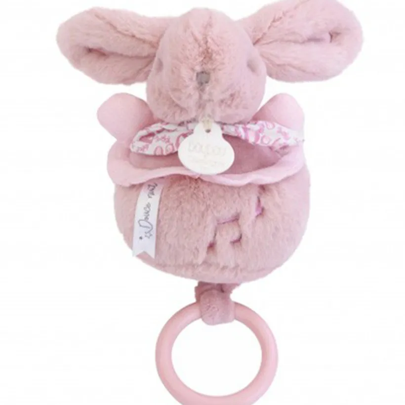 Peluche lapin doudou boîte à musique rose