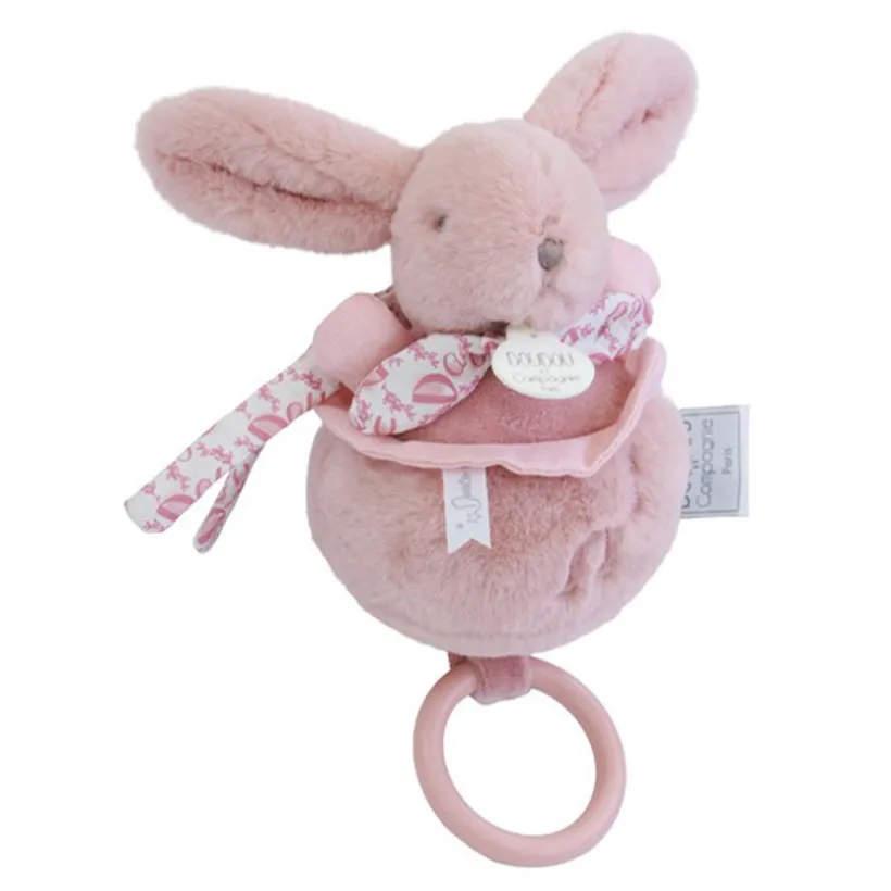 Peluche lapin doudou boîte à musique rose