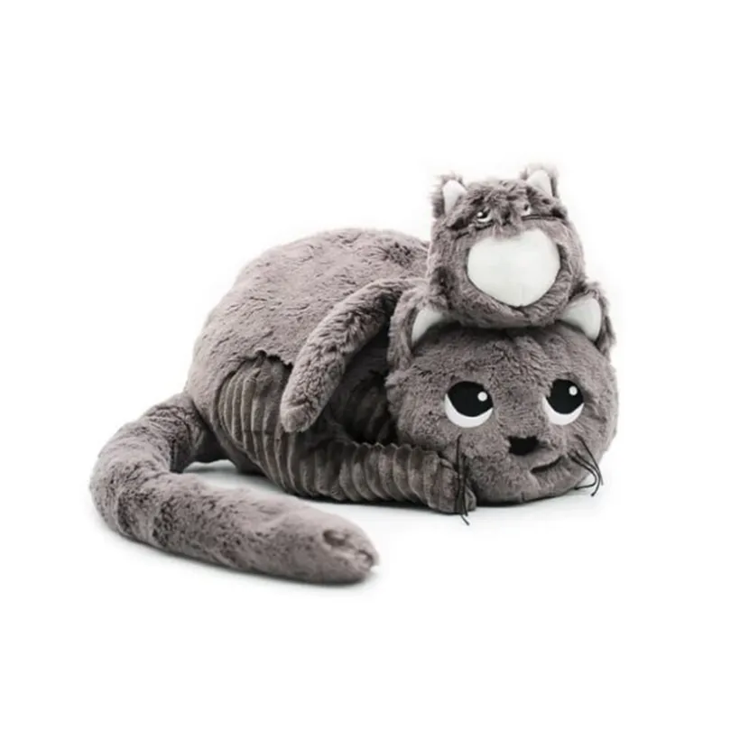 Peluche moyenne Ptipotos maman chat et son bébé gris