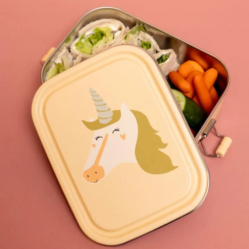 Petite lunchbox en inox Mrs. Unicorn beige