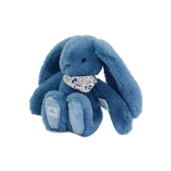 Petite peluche lapin fleurette bleu 25 cm
