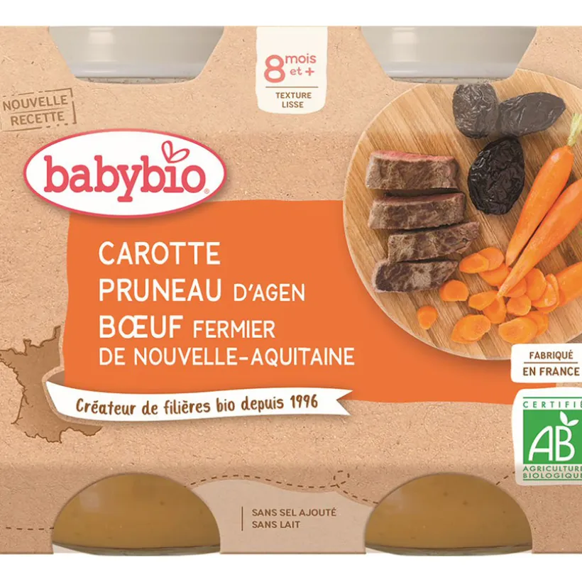 Petits pots de Carotte, Pruneau d'Agen et Boeuf fermier 2x200g