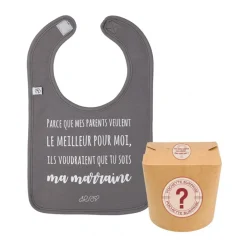Pochette surprise avec bavoir d'annonce "Ma Marraine"