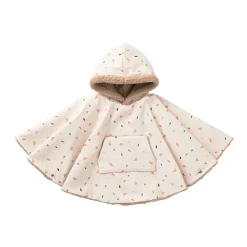 Poncho ciré à capuche doublé sherpa terrazzo/beige