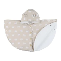Poncho ludique déperlant imprimé éléphants beige