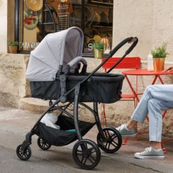 Poussette trio combinée avec siège-auto et couffin gris chiné/noir