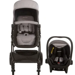 Poussette trio combinée avec siège-auto et couffin gris chiné/noir
