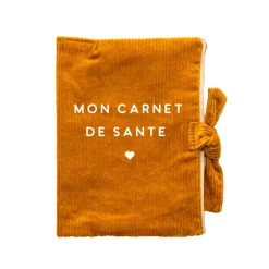 Protège carnet de santé printé en velours côtelé moutarde