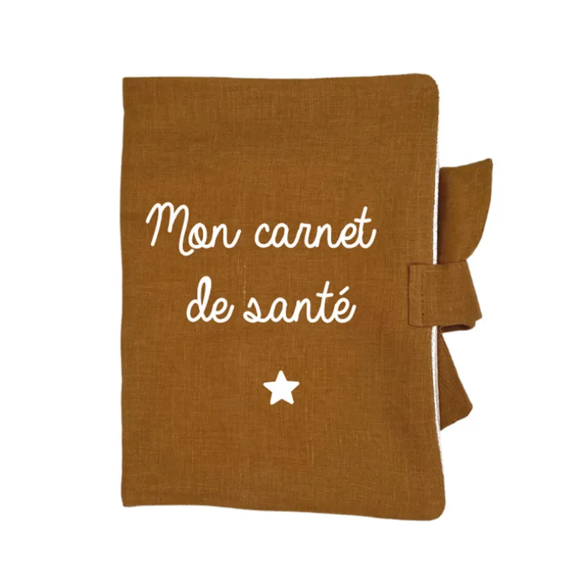 Protège carnet de santé printé en lin terracotta