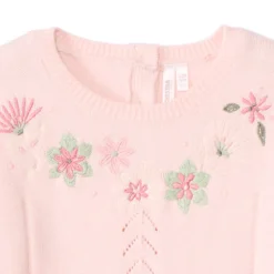 Pull ajouré avec fleurs brodées pour bébé fille