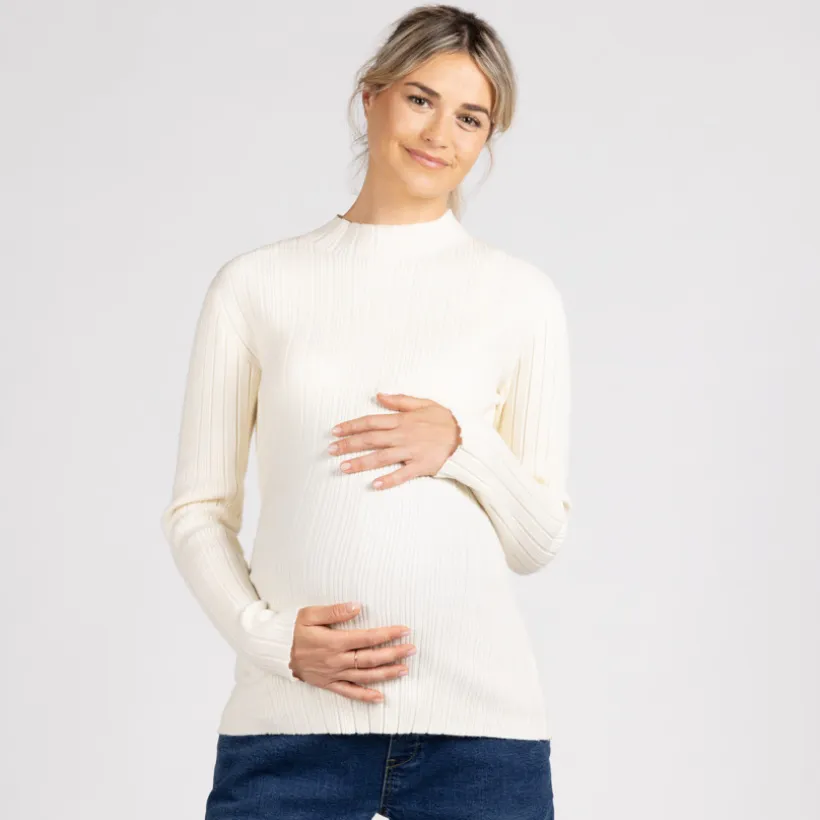 Pull chaussette côtelé à col montant pour femme