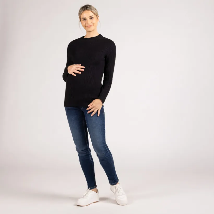 Pull chaussette côtelé à col montant pour femme