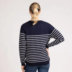 Pull d'allaitement en tricot rayé esprit marinière avec col fantaisie
