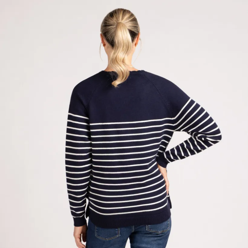 Pull d'allaitement en tricot rayé esprit marinière avec col fantaisie