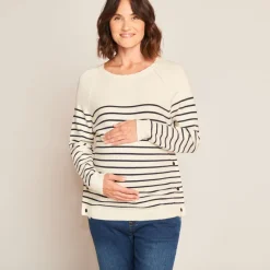 Pull d'allaitement en tricot rayé esprit marinière avec col fantaisie