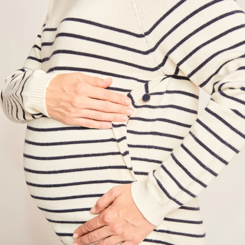 Pull d'allaitement en tricot rayé esprit marinière avec col fantaisie