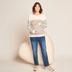 Pull d'allaitement en tricot rayé esprit marinière avec col fantaisie
