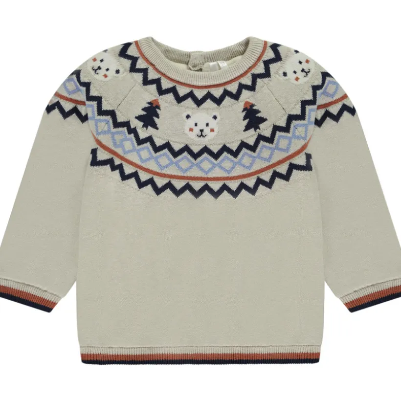 Pull doublé en velours avec motifs jacquard pour bébé garçon