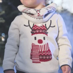 Pull doublé en velours avec renne brodé pour bébé garçon