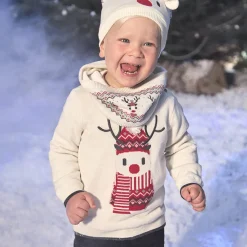 Pull doublé en velours avec renne brodé pour bébé garçon