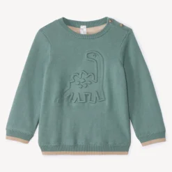 Pull en tricot doublé motif dino en relief pour bébé garçon