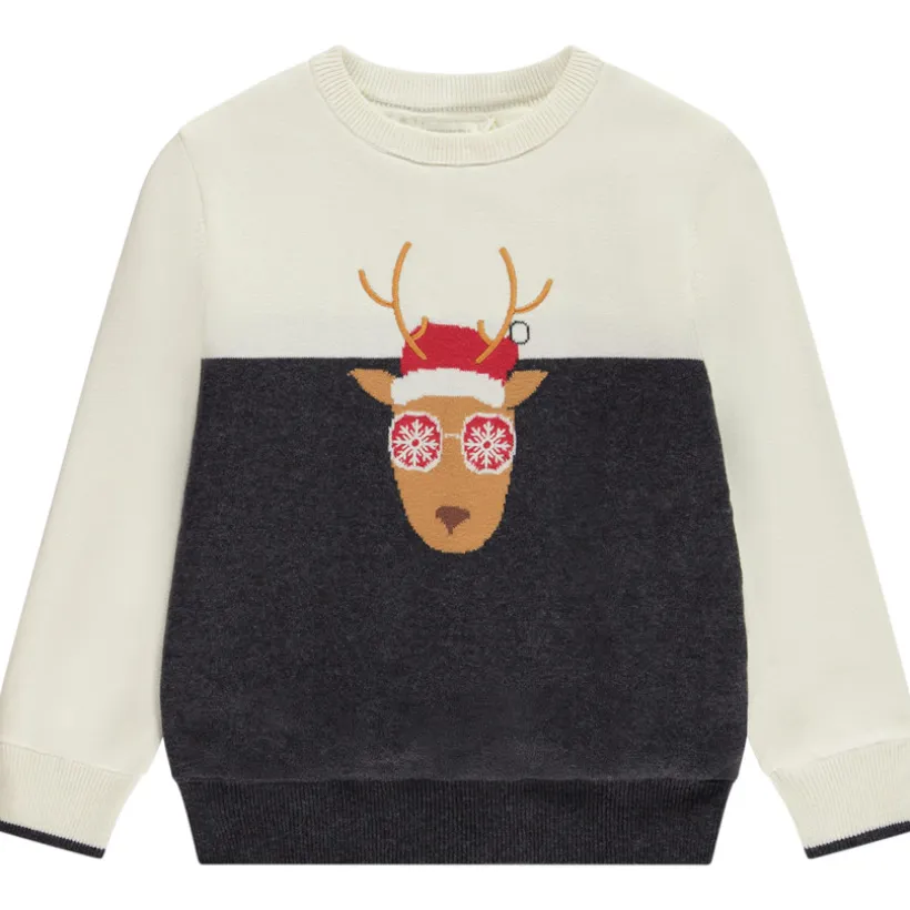 Pull en tricot doublé velours motif renne de Noël pour garçon