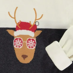 Pull en tricot doublé velours motif renne de Noël pour garçon