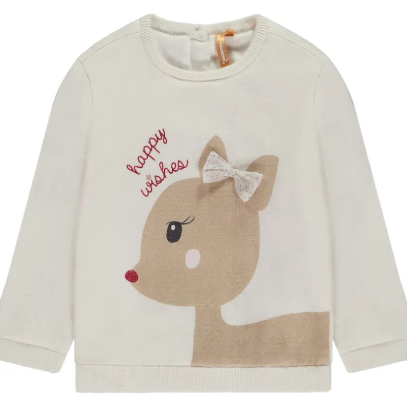 Pull en tricot doublé velours motif biche pour bébé fille